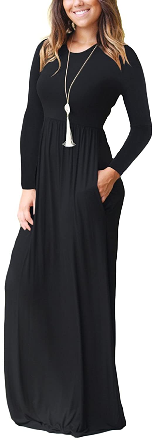 AUSELILY Women Long Sleeve Loose Plain Plus Size Maxi Dresses Casual Long  Dresse | eBay