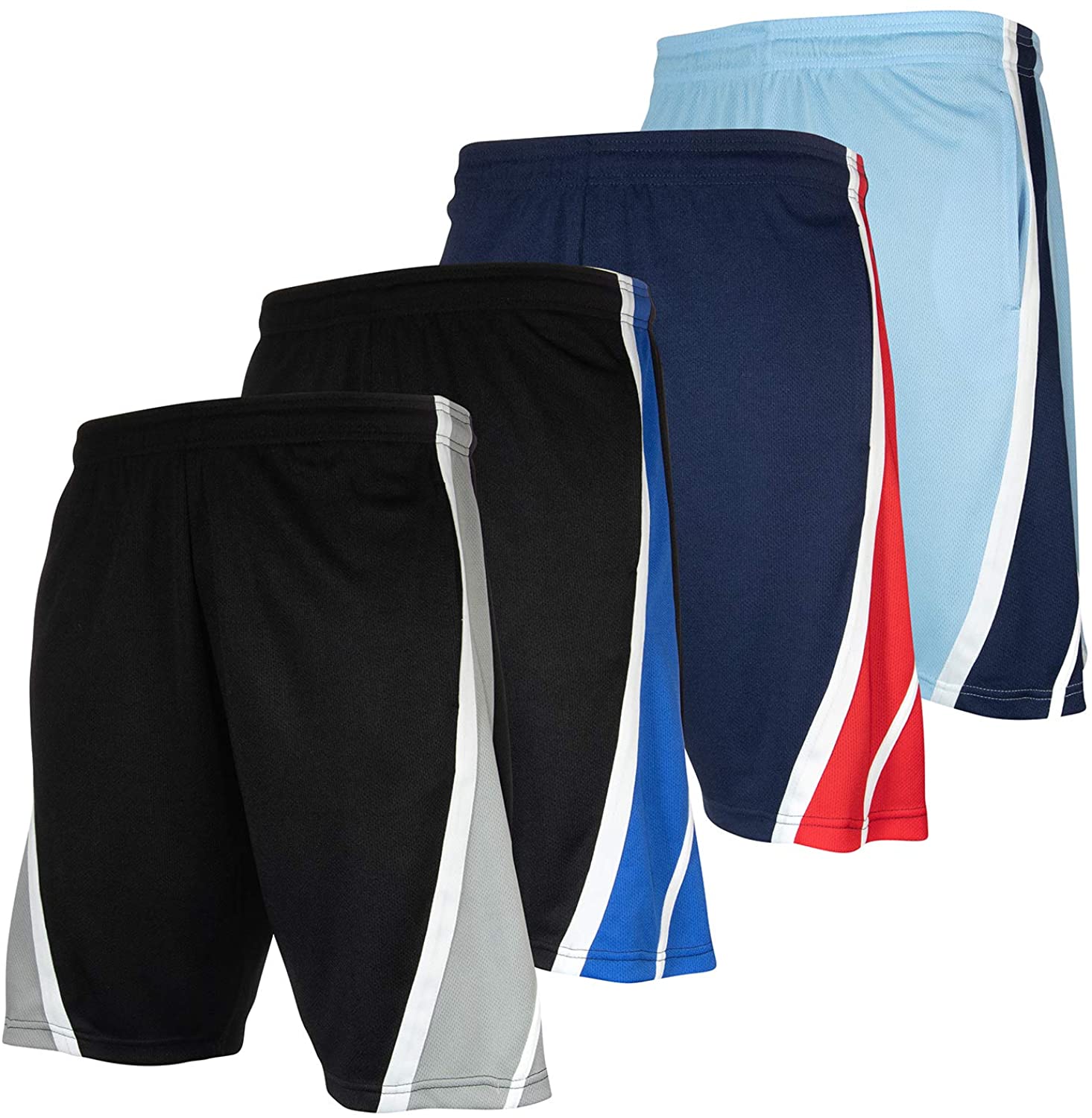 4 Pack Sports and Exercise Athletic Performance Fitness High Energy Long Basketball Shorts for Men 