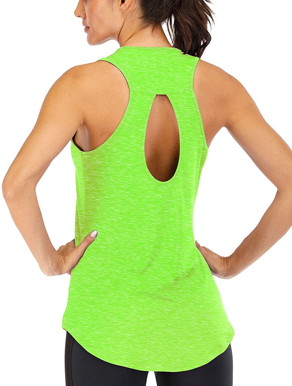 Fihapyli ICTIVE Yoga Tops for Women Loose fit Workout Tank Tops for Women Backless Sleeveless Keyhole Open Back Muscle Tank 