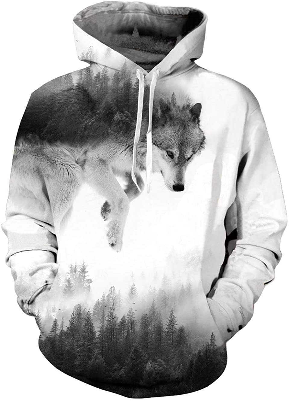 3D Snow Mountain Forest Wolf Print Fashion Pullovers Streetwear Mens Hooded Sweatshirt
