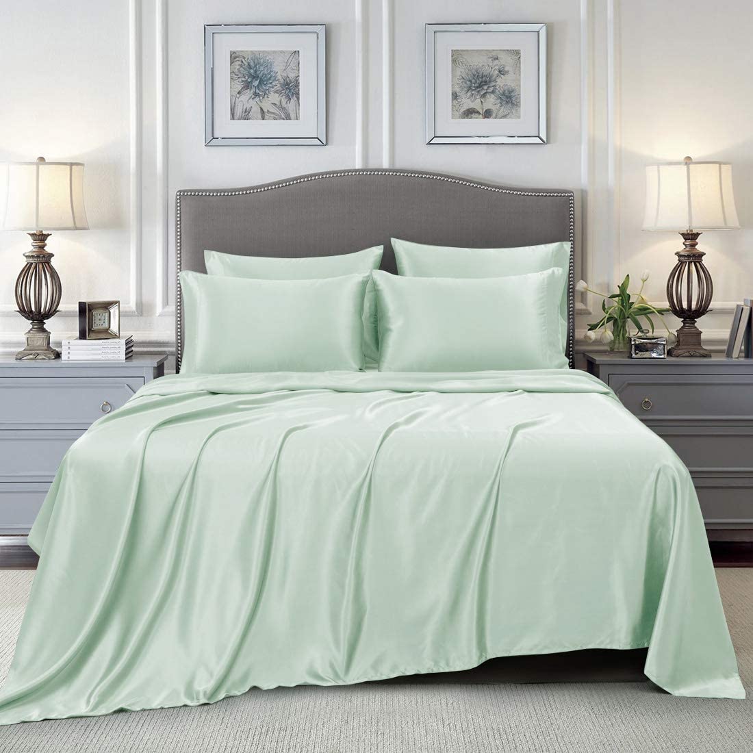 Homiest 7pcs Satin Sheets Queen Size Bed Set Satin Sheet Set