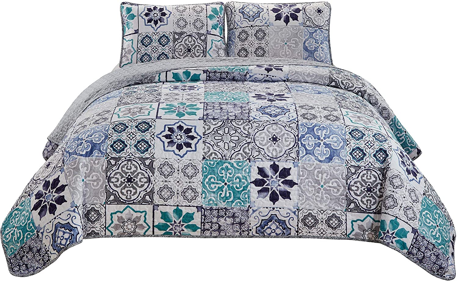 Mk Home 3pc King\/California King Oversized Quilted Bedspread Coverlet Set Floral  eBay