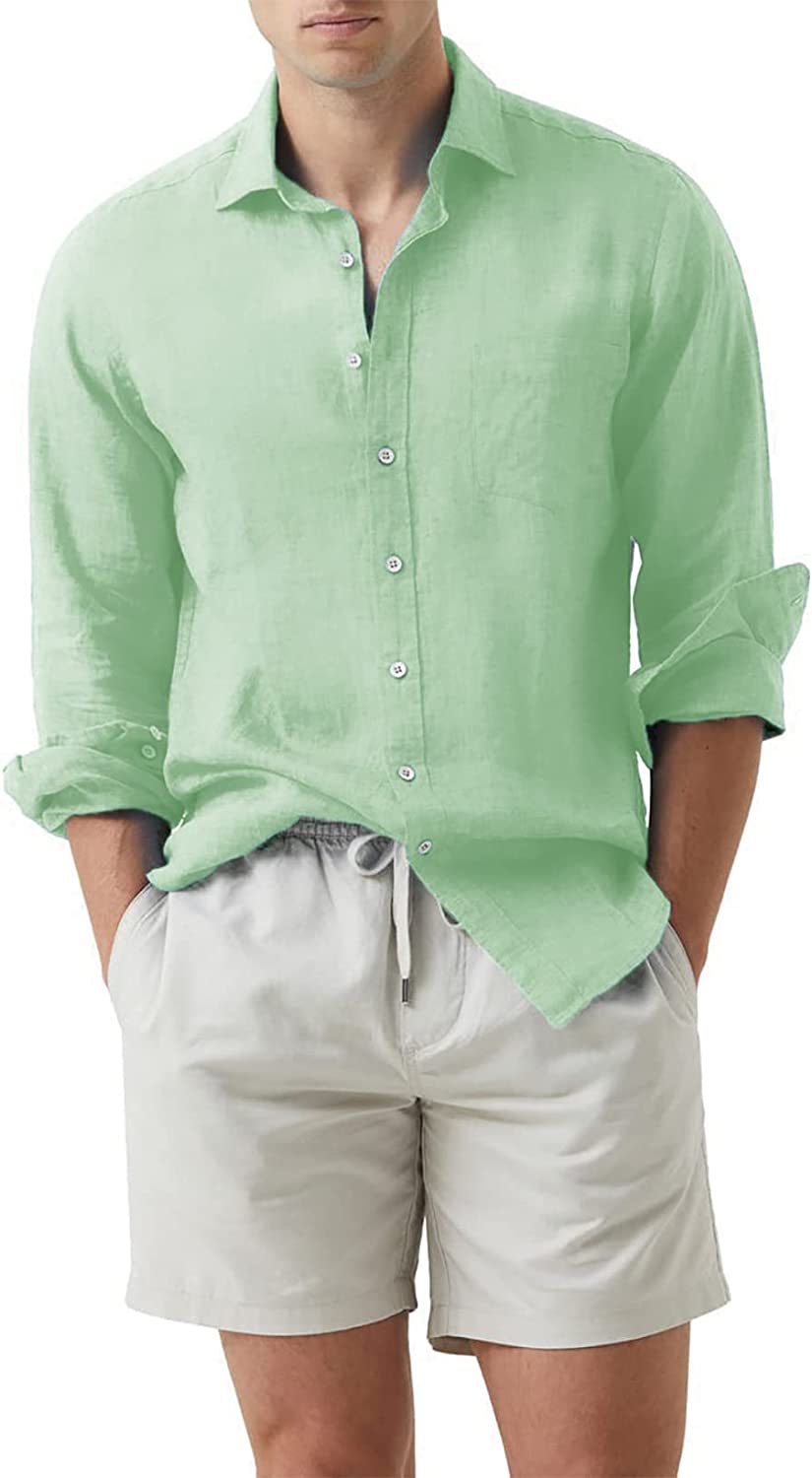 JMIERR Men's Cotton Linen Casual Stylish Button Down Shirt Long Sleeve  Dress Shi