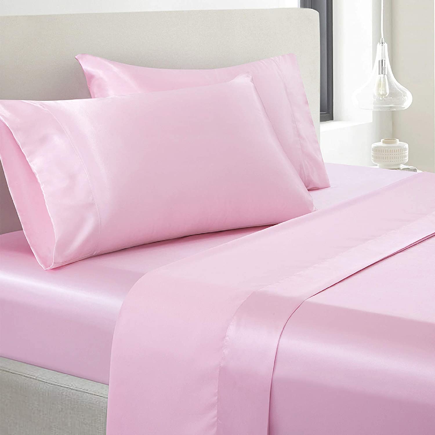 Vonty Satin Sheets Queen Size Silky Soft Satin Bed Sheets Teal Satin Sheet  Set, 