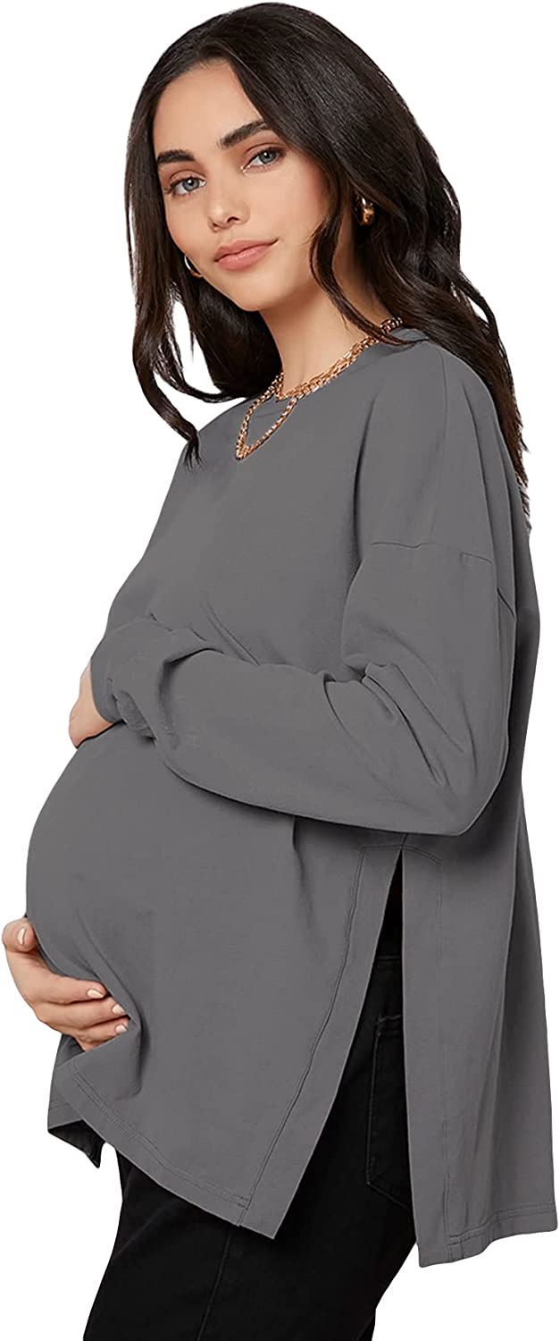 MakeMeChic Women's Maternity T-Shirt Long Sleeve Split Side Pregnancy Tee  Tops