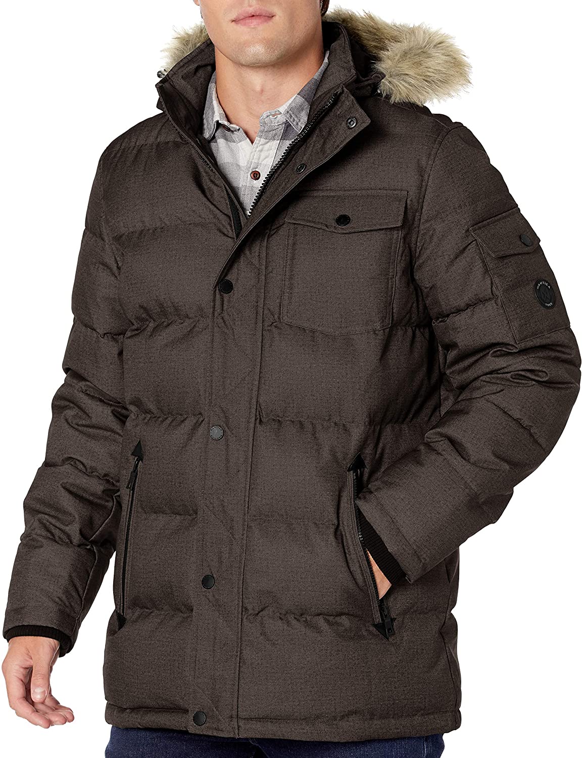 nautica mens quilted hooded parka