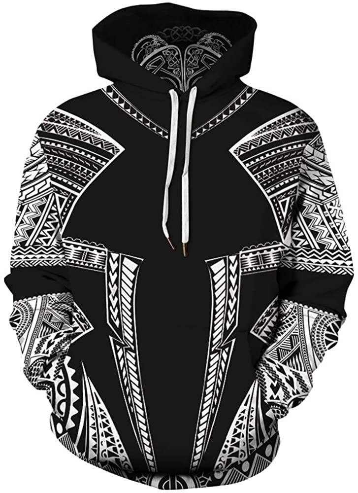 GLUDEAR Men's Vikings Tattoo Norse Mythology Graphic 3D Print Hoodie Pullover Sweatshirt Hoodies