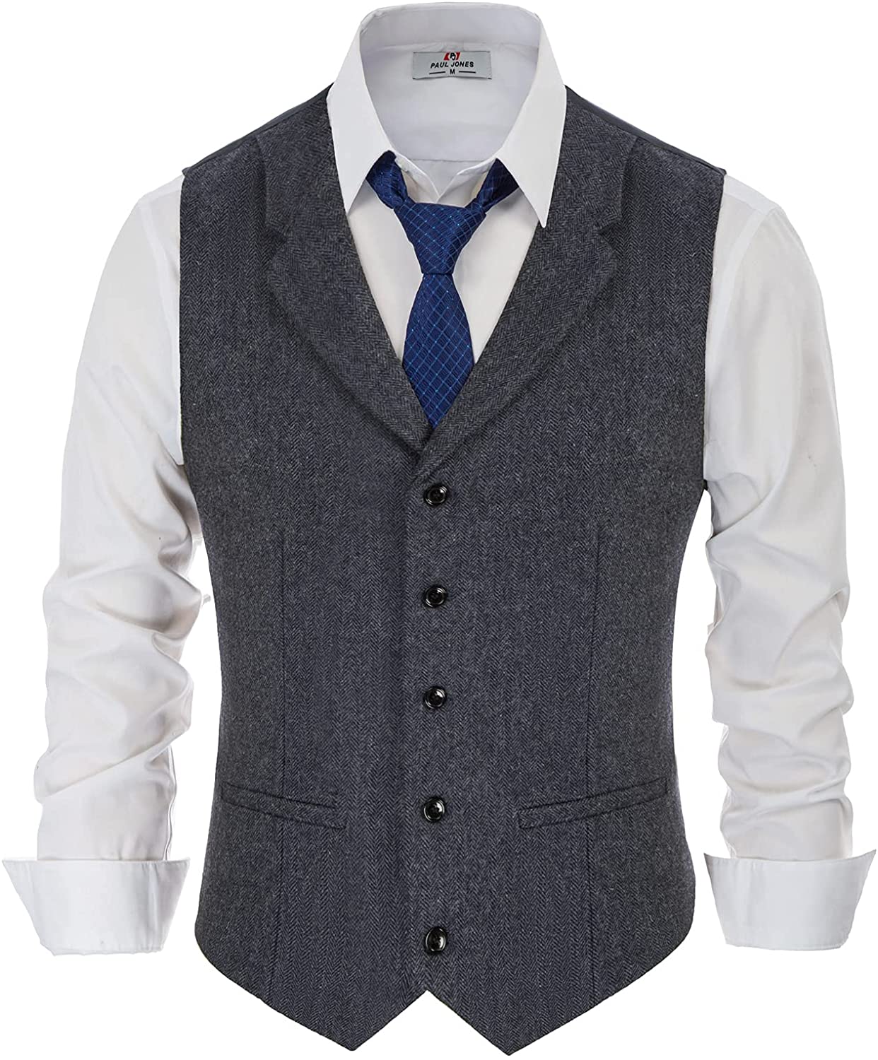 Mens Herringbone Tweed Dress Vest British Slim Fit Notch Lapel ...