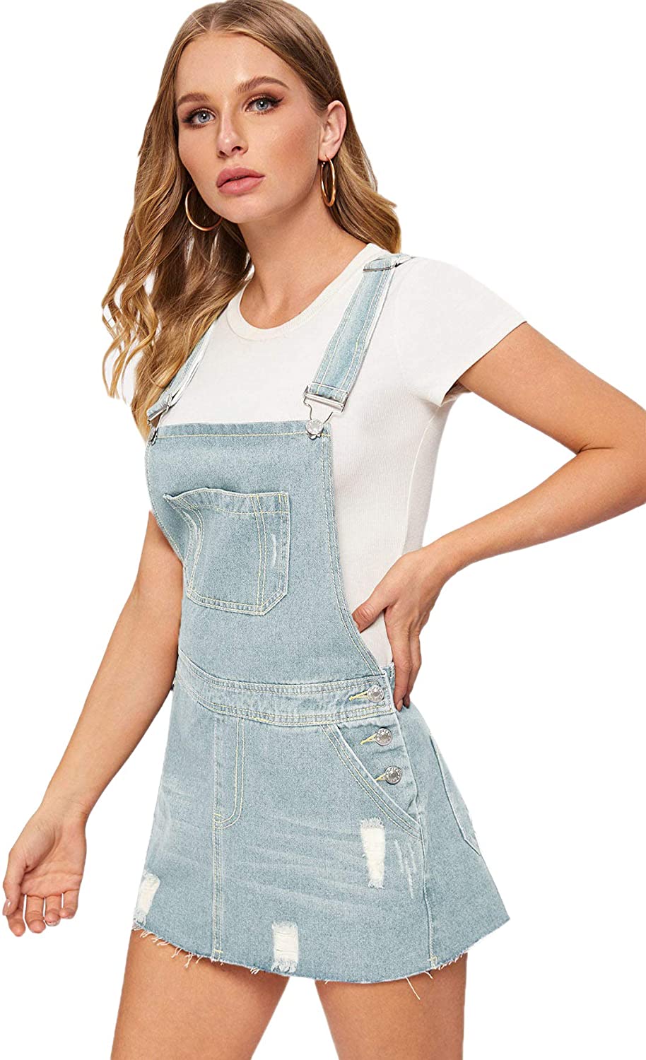 Milumia Women's Casual Denim Bib Overall Dress Adjustable Strap Dress ...