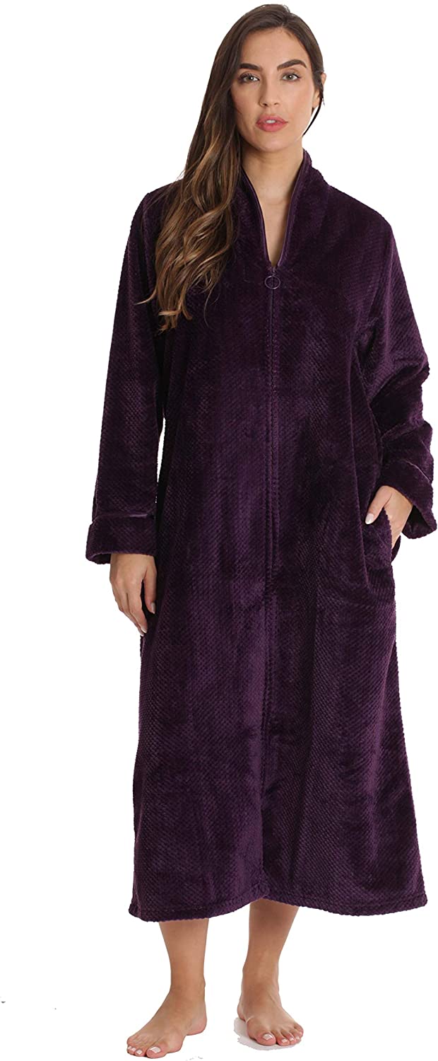 Just Love Textured Plush Zipper Lounger Robe for Women with Pockets