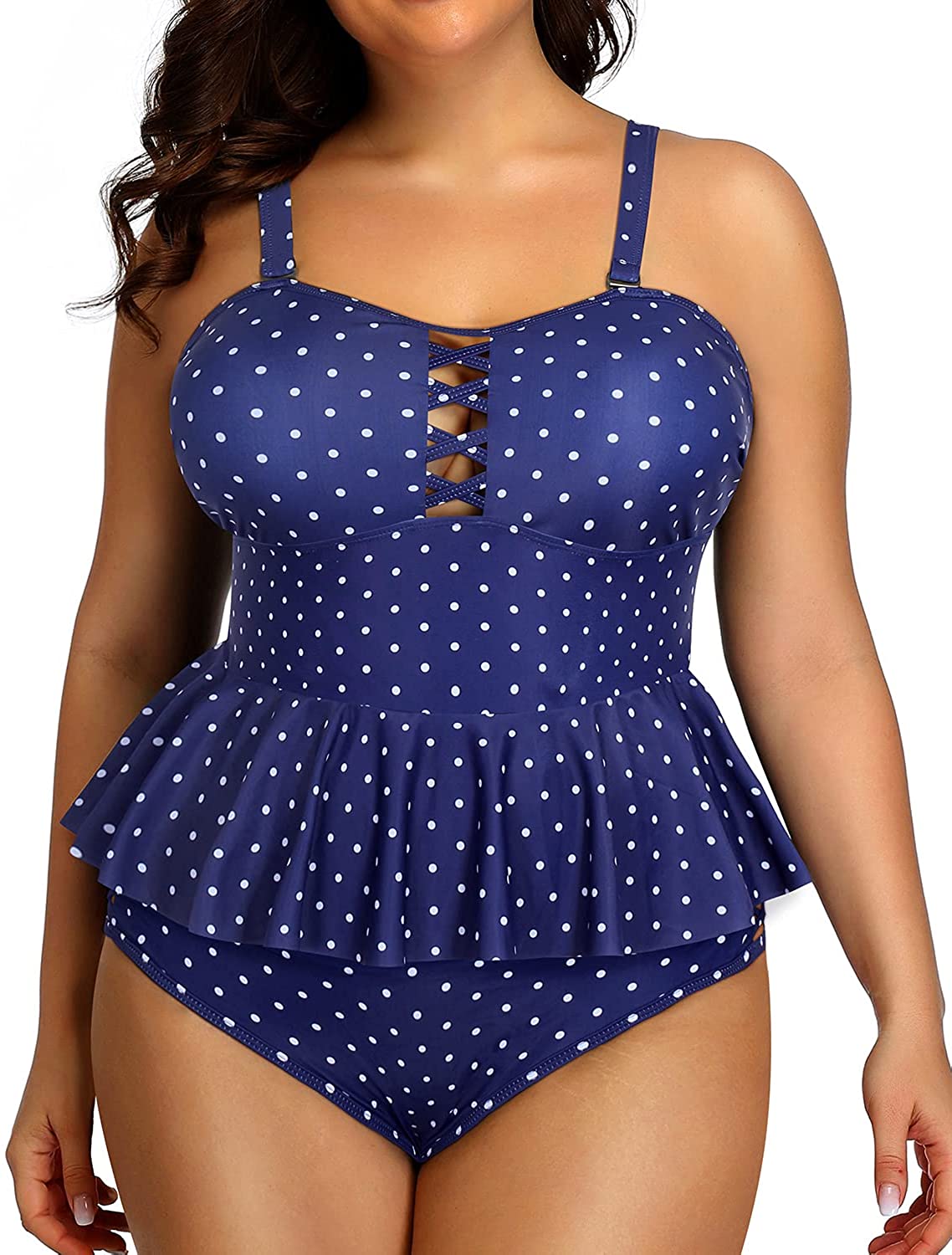 Yonique Plus Size Swimsuits for Women Peplum Tankini Tops High Waisted Tummy Control Two Piece Bathing Suits 