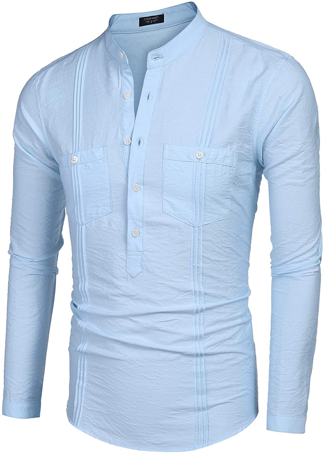 COOFANDY Men's Linen Henley Shirt Long Sleeve Casual Hippie Cotton ...