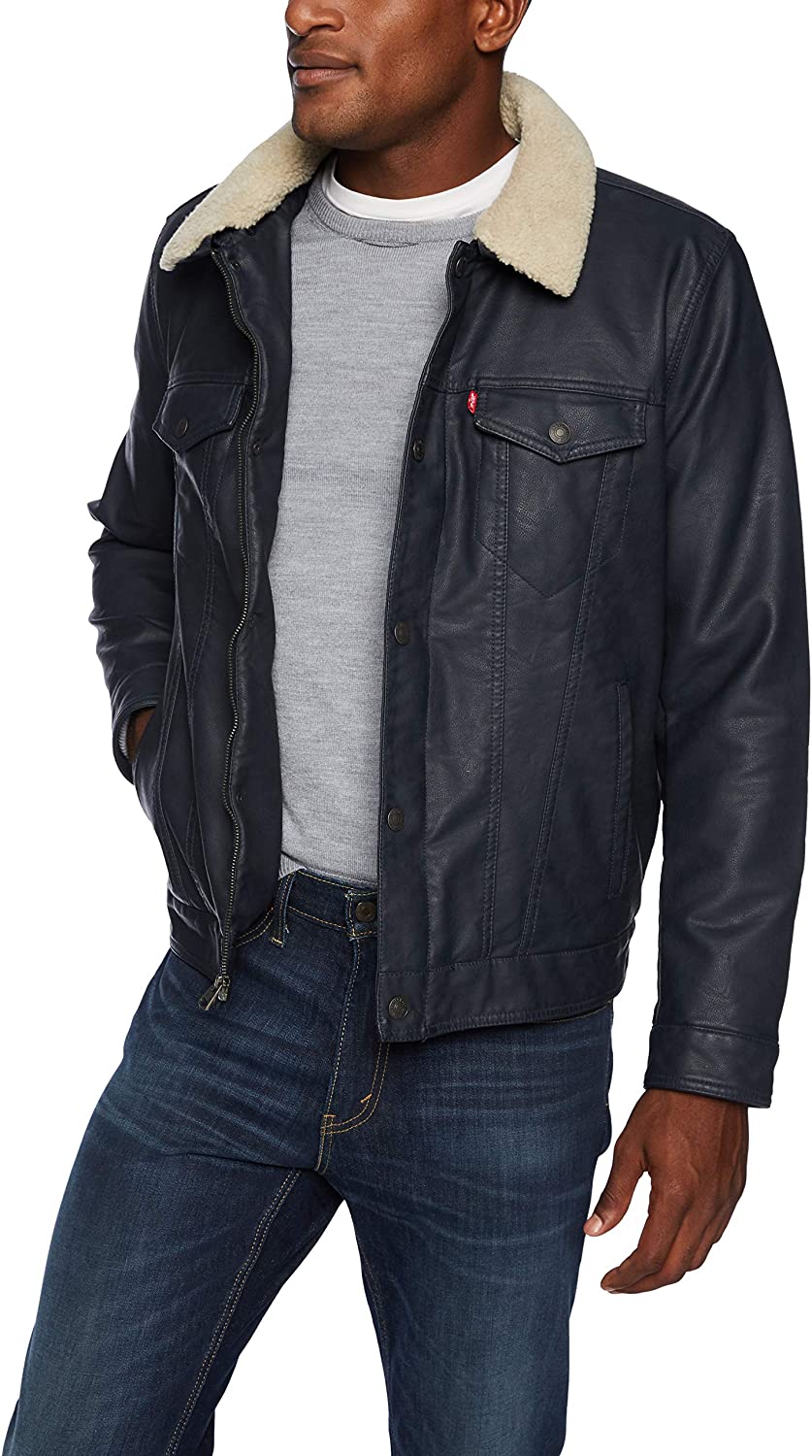 Levi's Men's Faux Leather Sherpa Lined Trucker Jacket, New | eBay