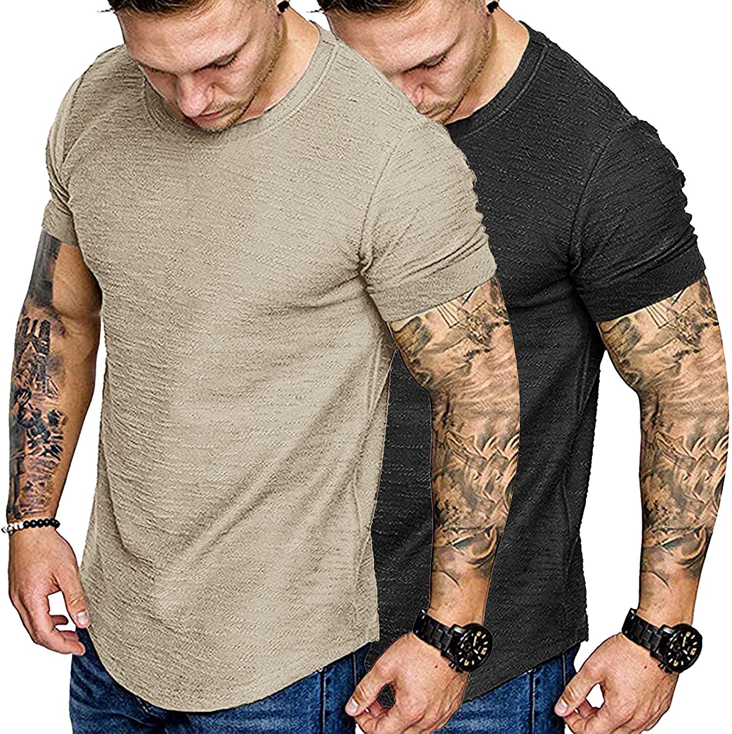 COOFANDY Men 2 Pack Muscle Workout T Shirt Gym Bodybuilding Short Sleeve Tee Top 