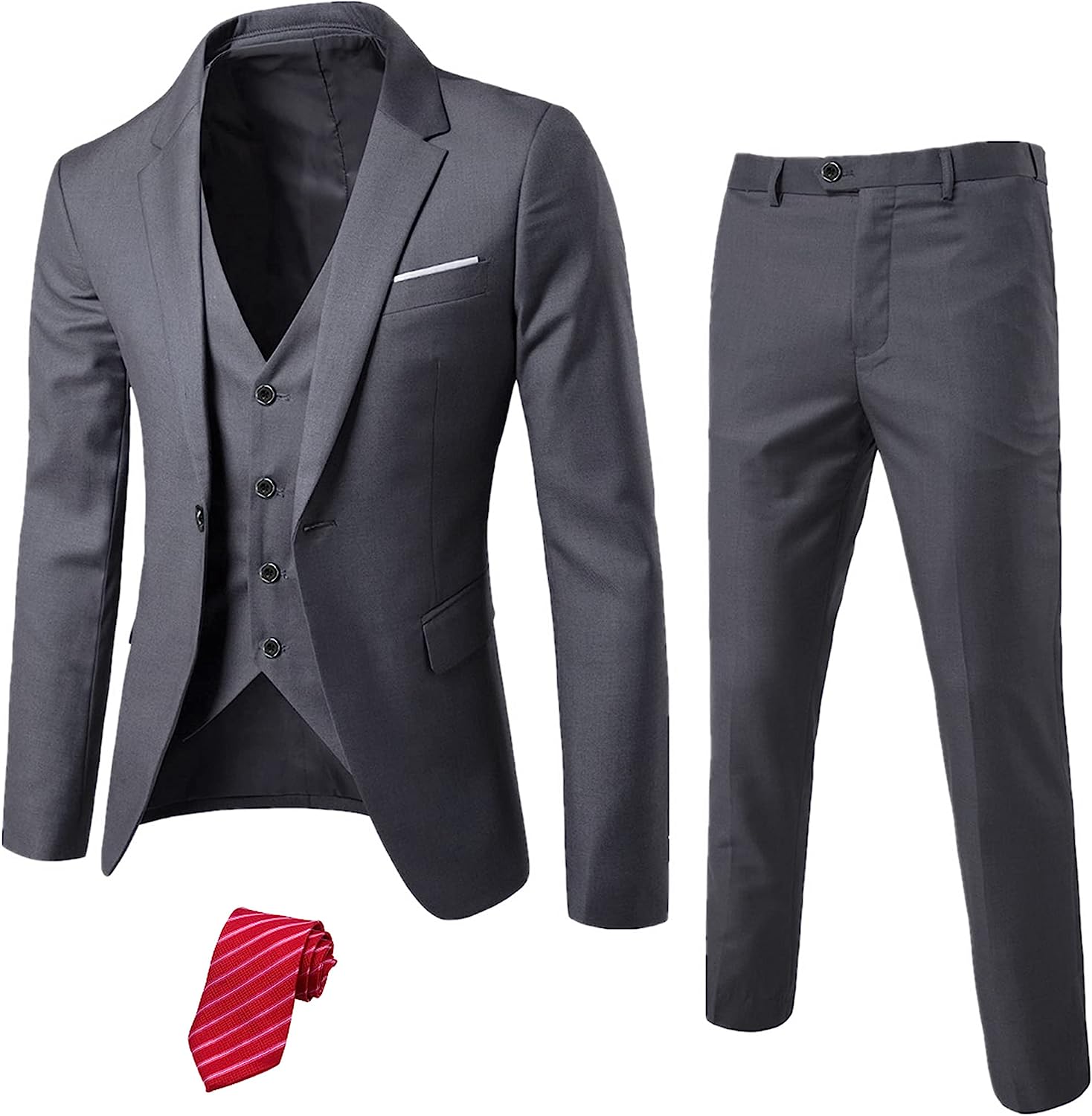 MrSure Men's 3 Piece Suit Blazer, Slim Fit Tux with One Button, Jacket Vest  Pants & Tie Set for Party, Wedding and Business, Beige, 3X-Large :  : Clothing, Shoes & Accessories