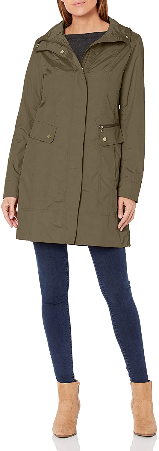 Cole haan women's single breasted outlet packable rain jacket with removable hood