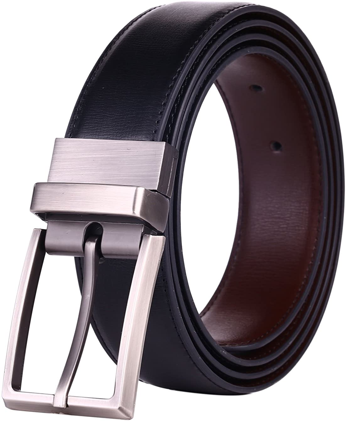 thumbnail 14 - Beltox Fine Men&#039;s Dress Belt Leather Reversible 1.25&#034; Wide Rotated Buckle Gift B