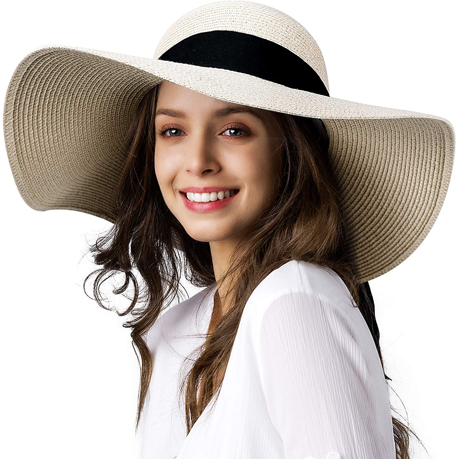 US Summer Ladies Sun Beach Straw Hat Floppy Foldable Wide Brim Womens Gardening