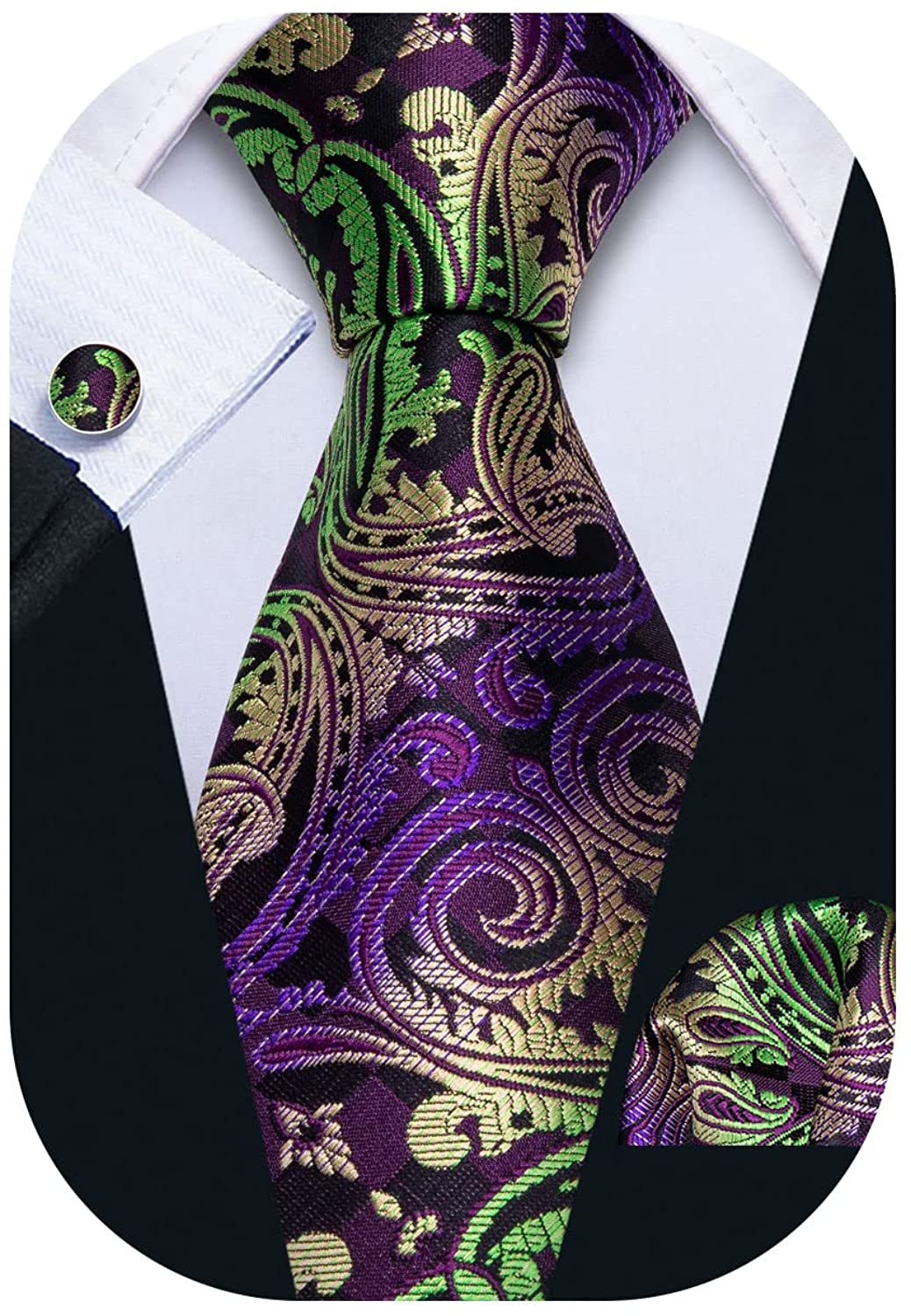 Barry.Wang Men Ties Paisley Woven Silk Necktie Set with Pocket Suqare  Cufflinks | eBay