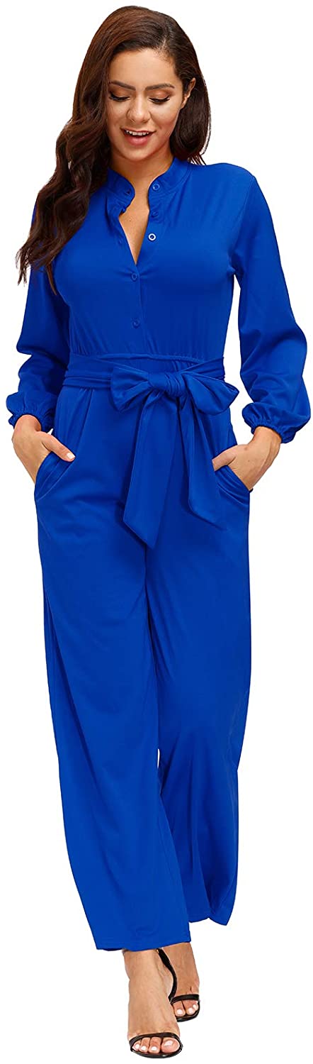 Ophestin Womens Long Sleeve Jumpsuit for Work Wide Leg Pants