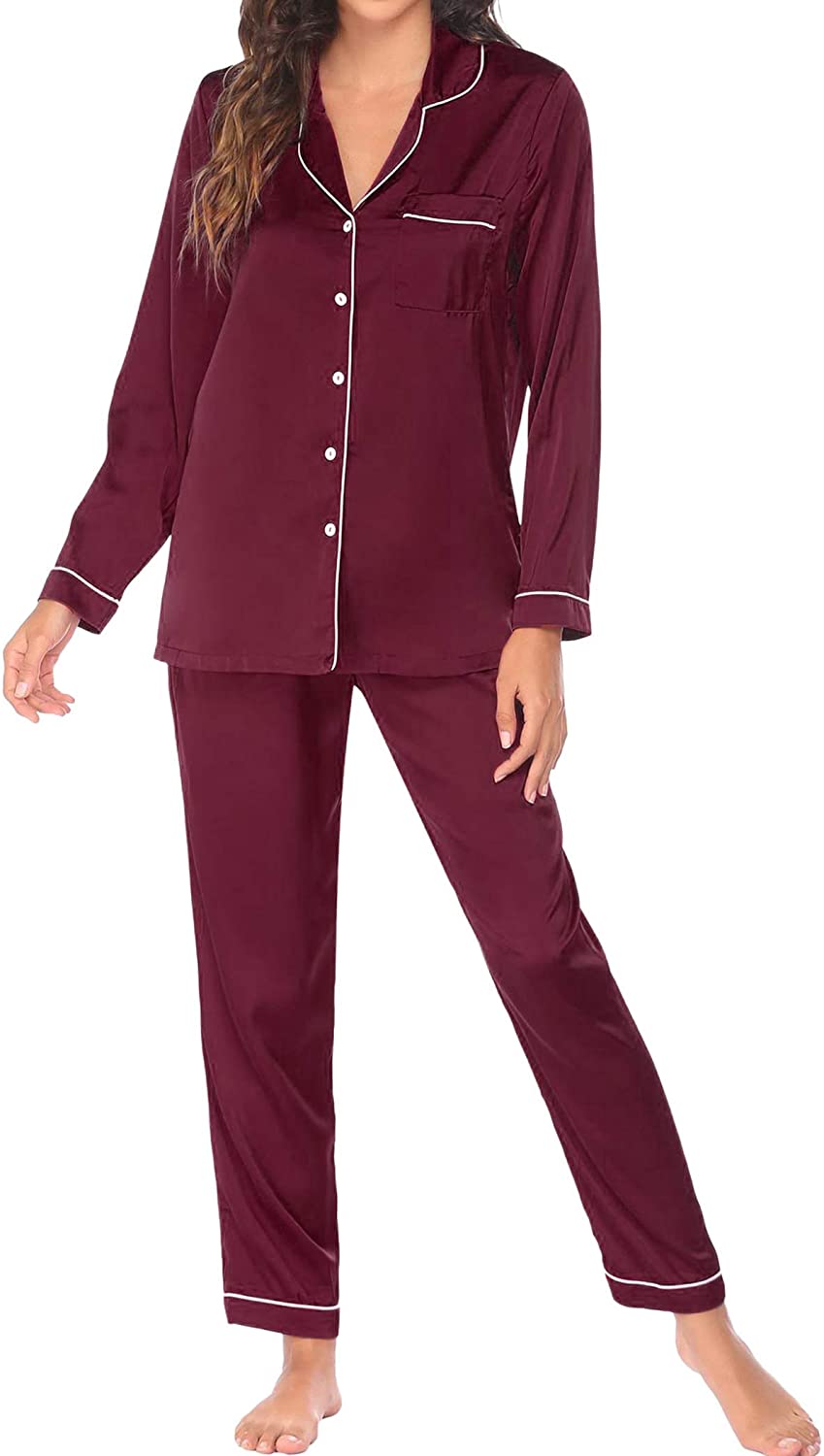 Plaid Satin Pajama Set, Long Sleeve Buttons Top & Elastic Waistband Pants,  Women's Sleepwear & Loungewear - Temu Germany