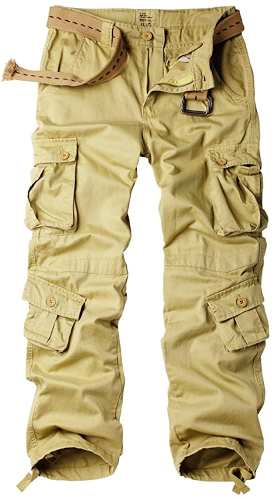OCHENTA Men's Cotton Military Cargo Pants, 8 Pockets Work Combat