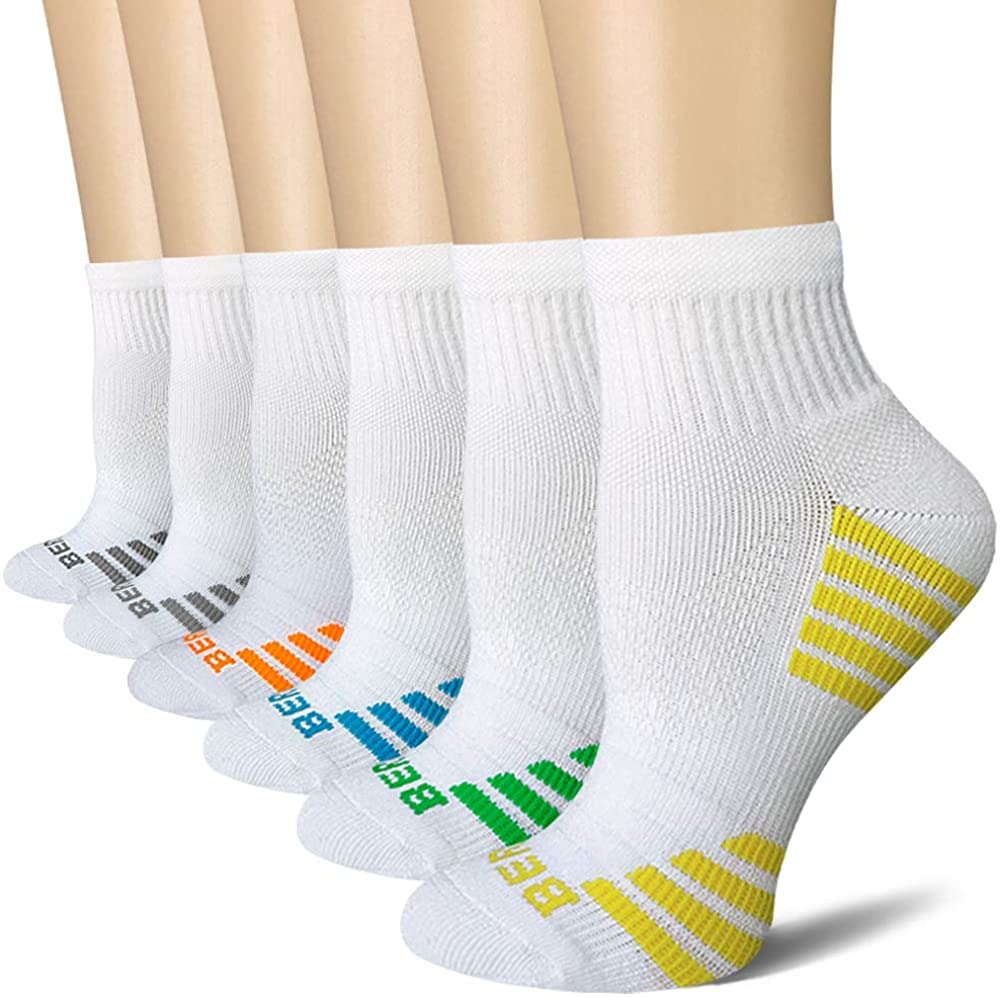 6 Pairs BERING Womens Quarter Ankle Athletic Cushion Socks for Running Workout Gym 