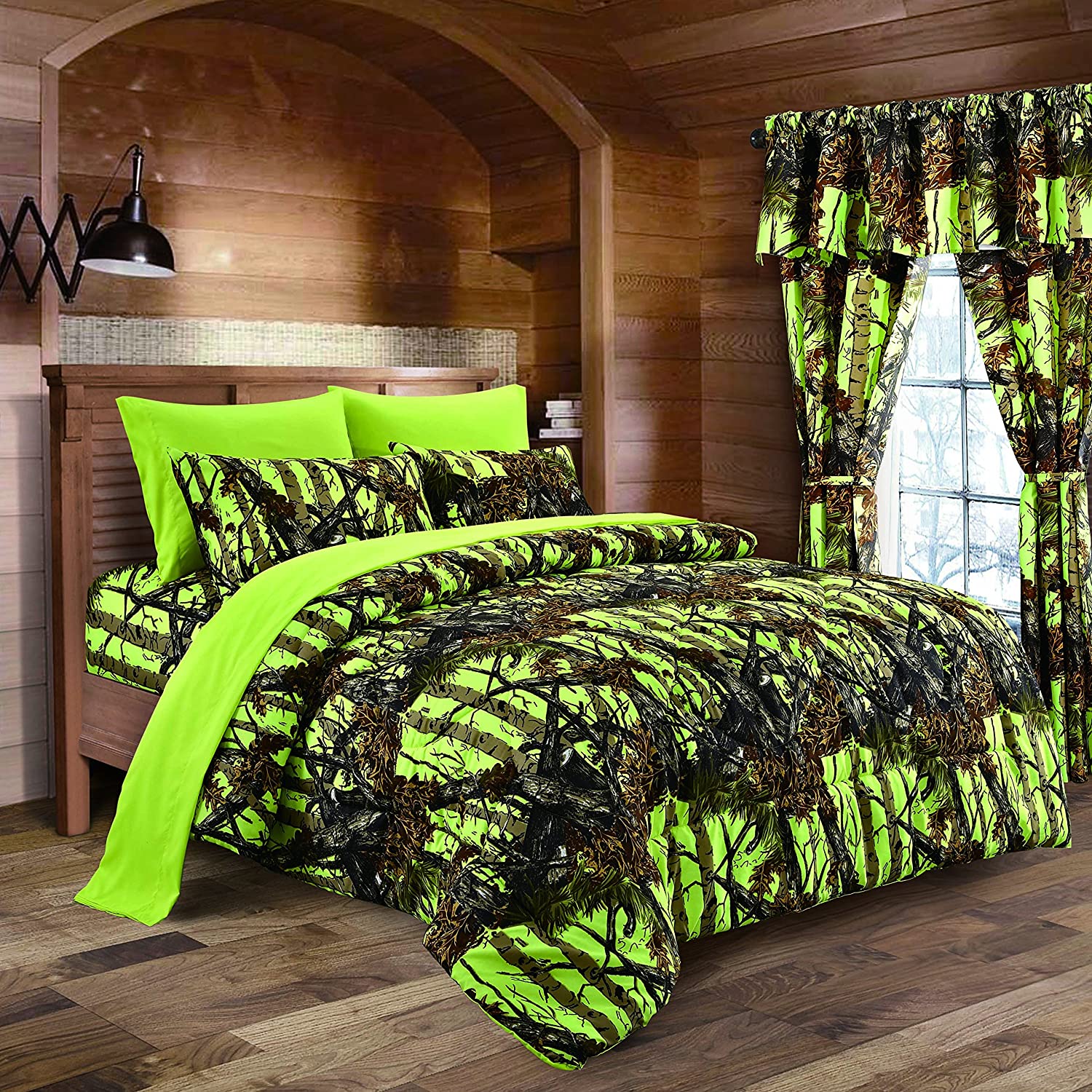 Premium Comfort Camo Lime Green Camouflage 8Piece Bedding Set King