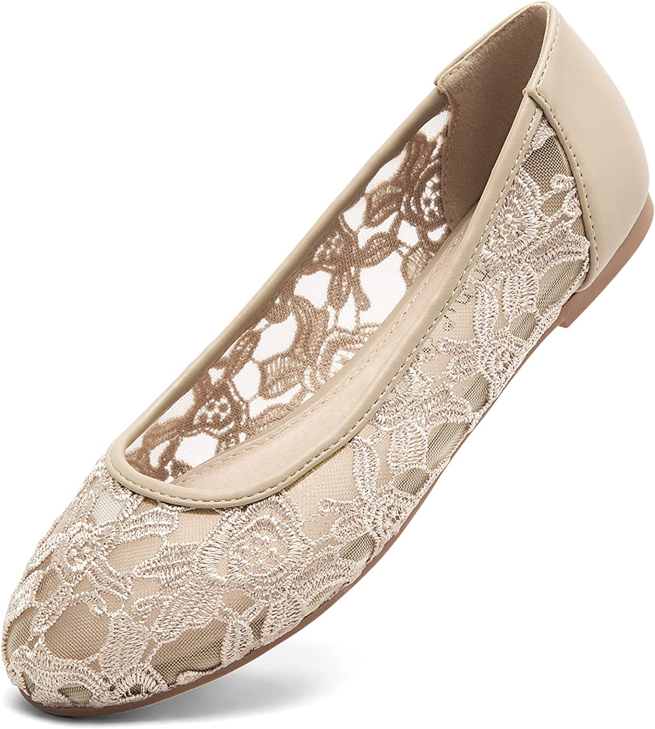 Greatonu Women Shoes Cut Out Slip On Synthetic Lace Ballet Flats 