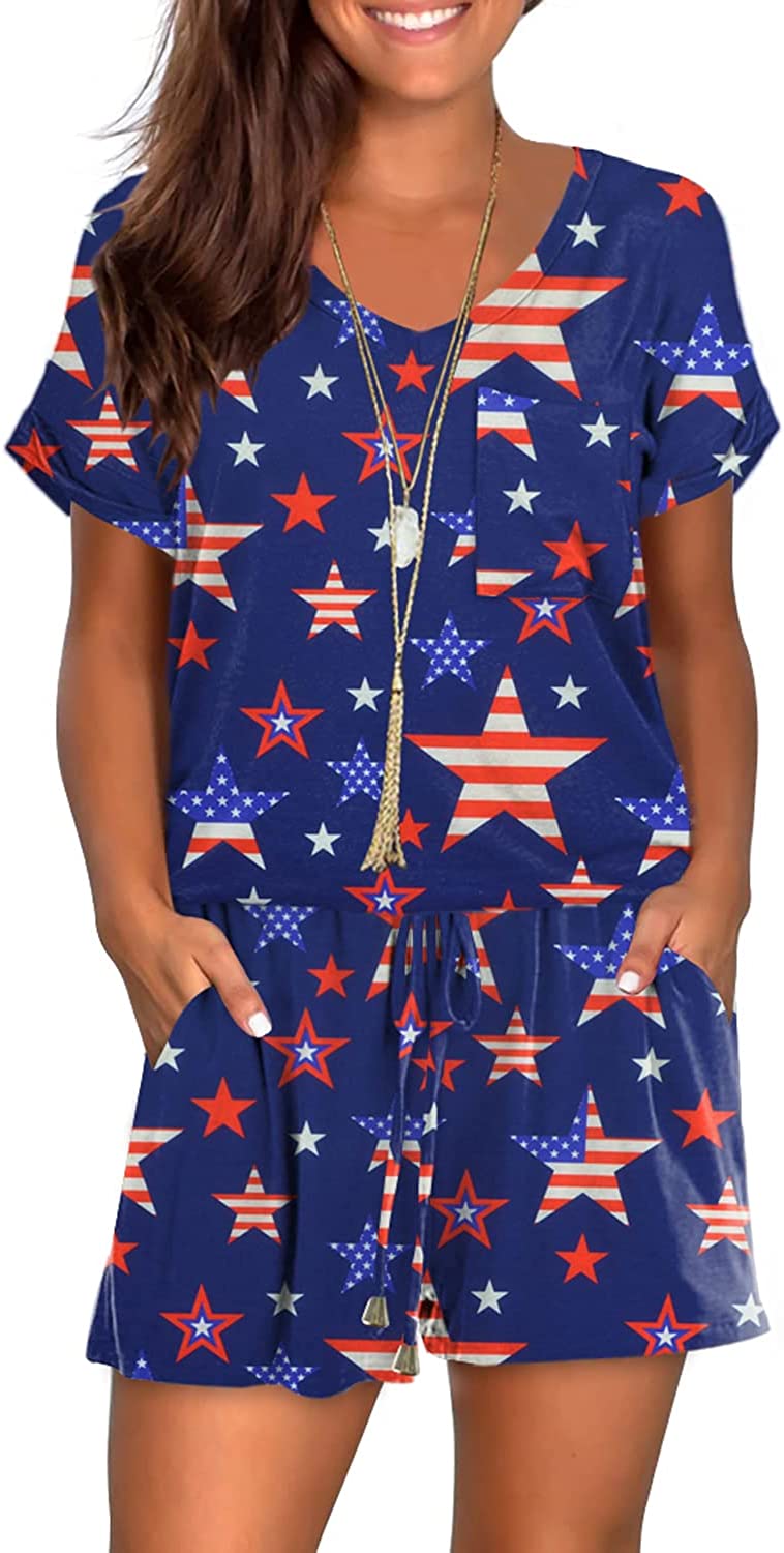 Mokayee Womens Summer Cute Front Tie Short Jumpsuits Rompers with Pockets 