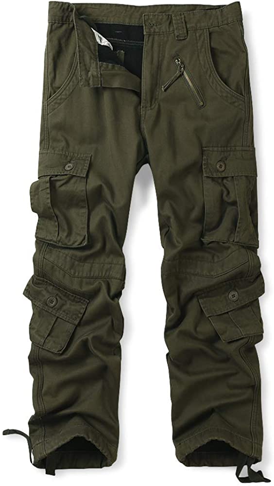 OCHENTA Men's Winter Fleece Lined Cargo Pants, 8 Pockets Casual ...