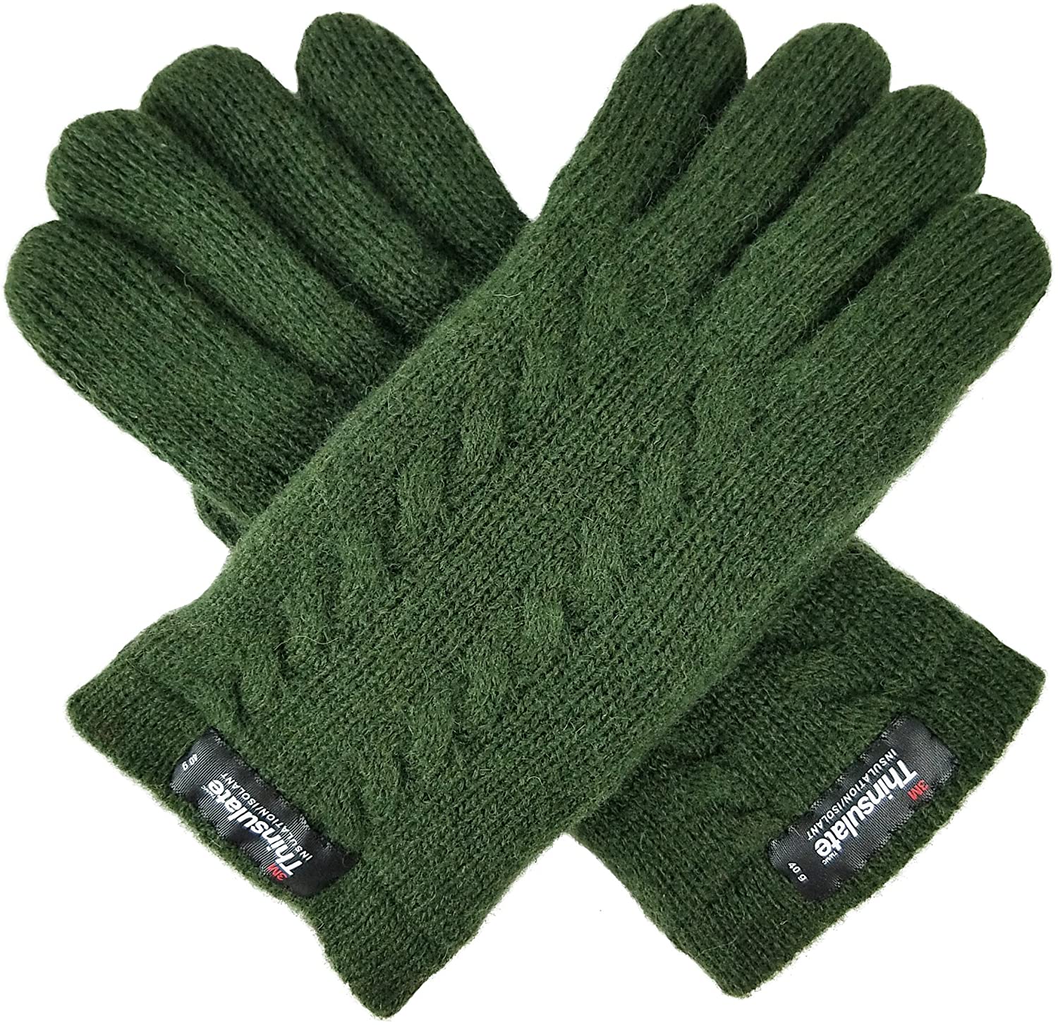 Bruceriver Men Pure Wool Knit Gloves with Thinsulate Lining and Elastic Rib Cuff 