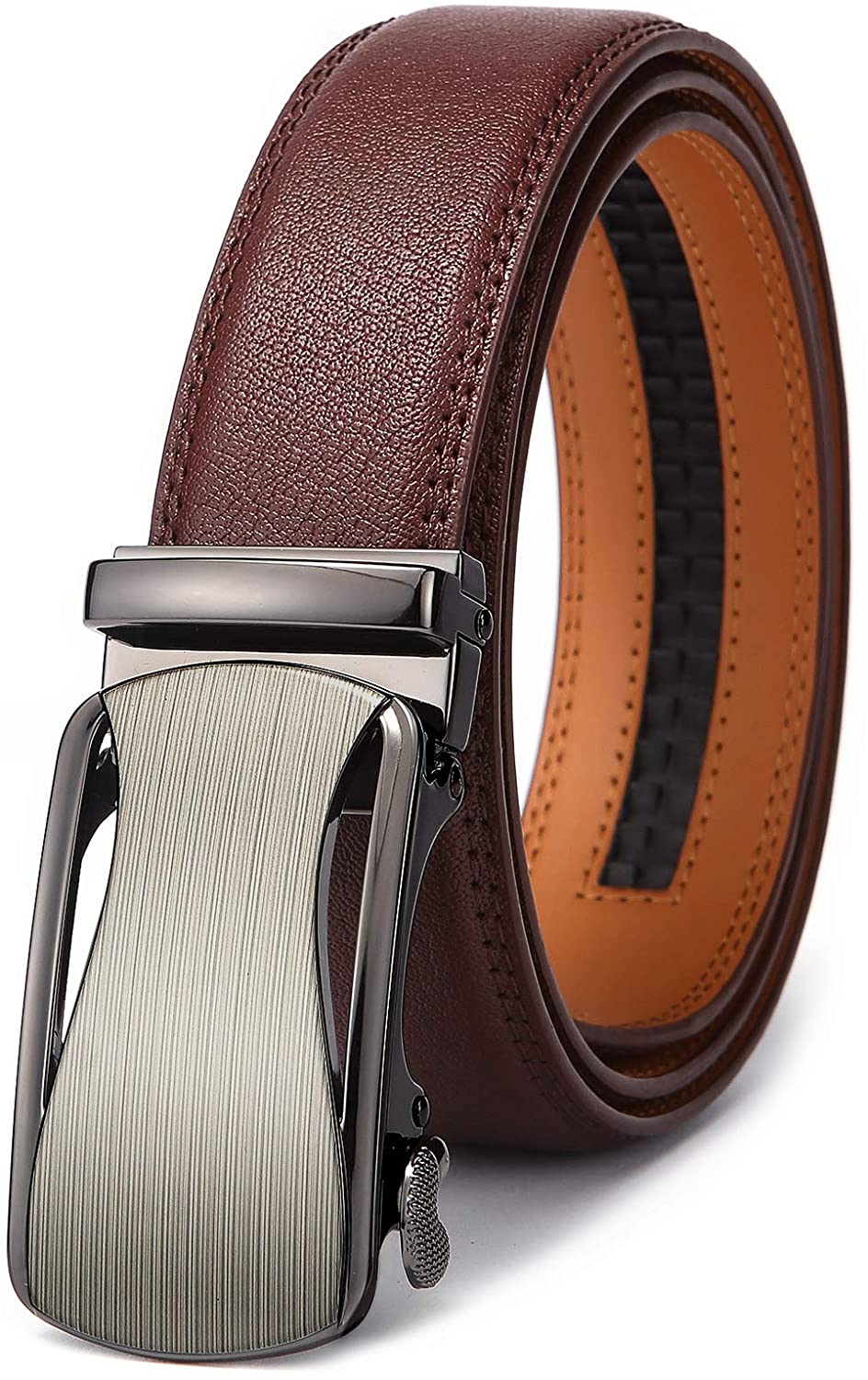 Zitahli Mens Belt Leather 2 Pack - Ratchet Belt for Men Dress Pant Shirt Oxfords,Micro Adjustable Brown Belt,Trim to Fit
