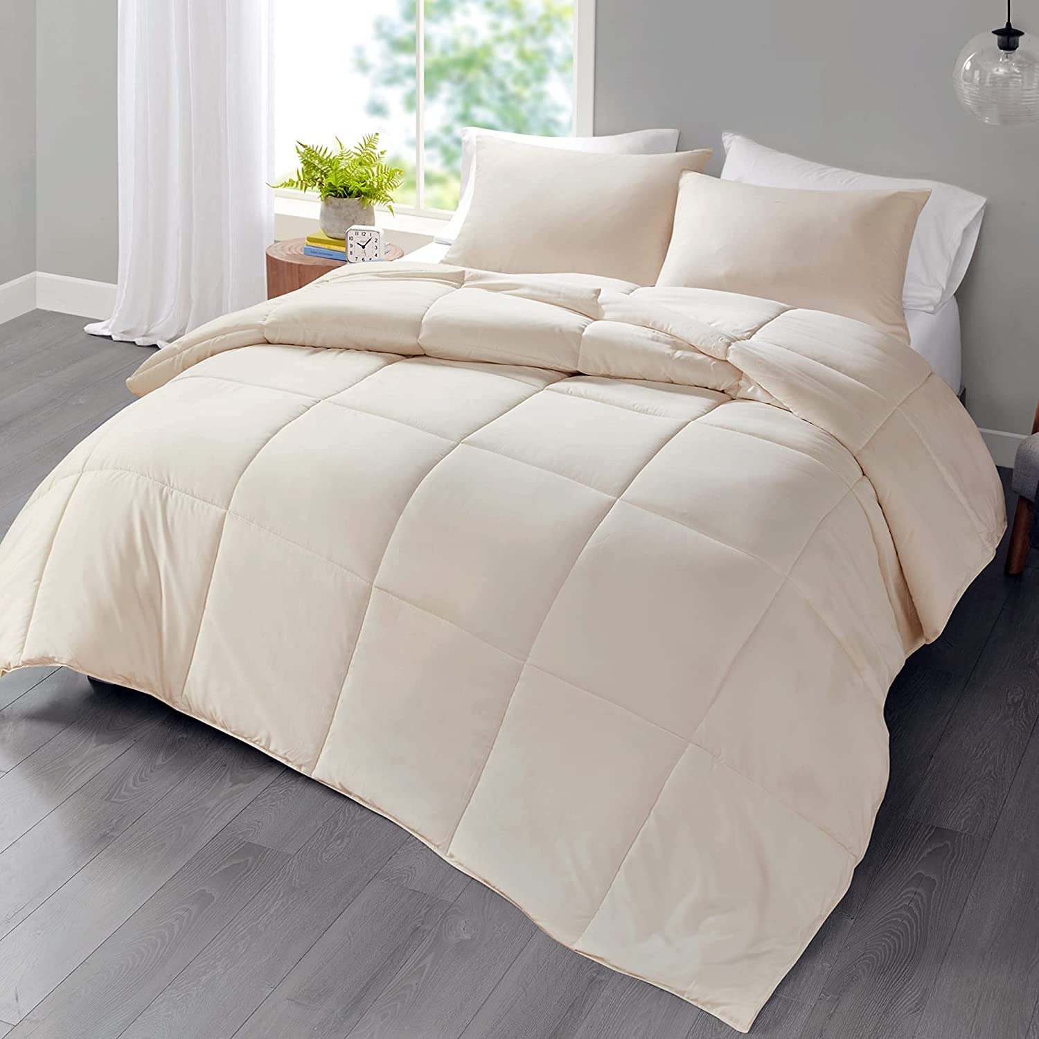 Hyde Lane Solid Black Comforter Set Queen Size Full Sized Bedding Sets 90x90“ 3 Pcs 2 Sham Lightweight Down Alternative Filling Comforter 