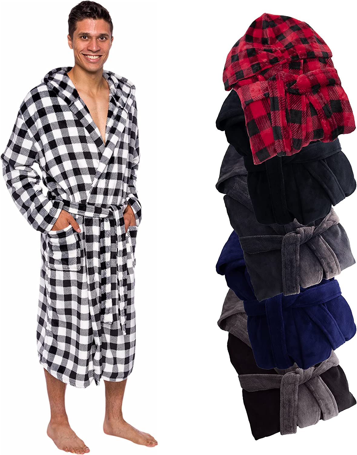 Mens Robe Hooded Wrap Style - Mid Length Plush Fleece Bathrobe by Ross  Michaels : : Clothing, Shoes & Accessories