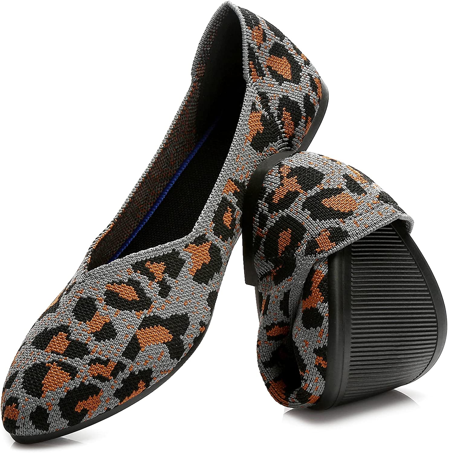 HEAWISH Women's Ballet Flats for Women Pointed Toe Slip On Leopard Mesh Dress Shoes