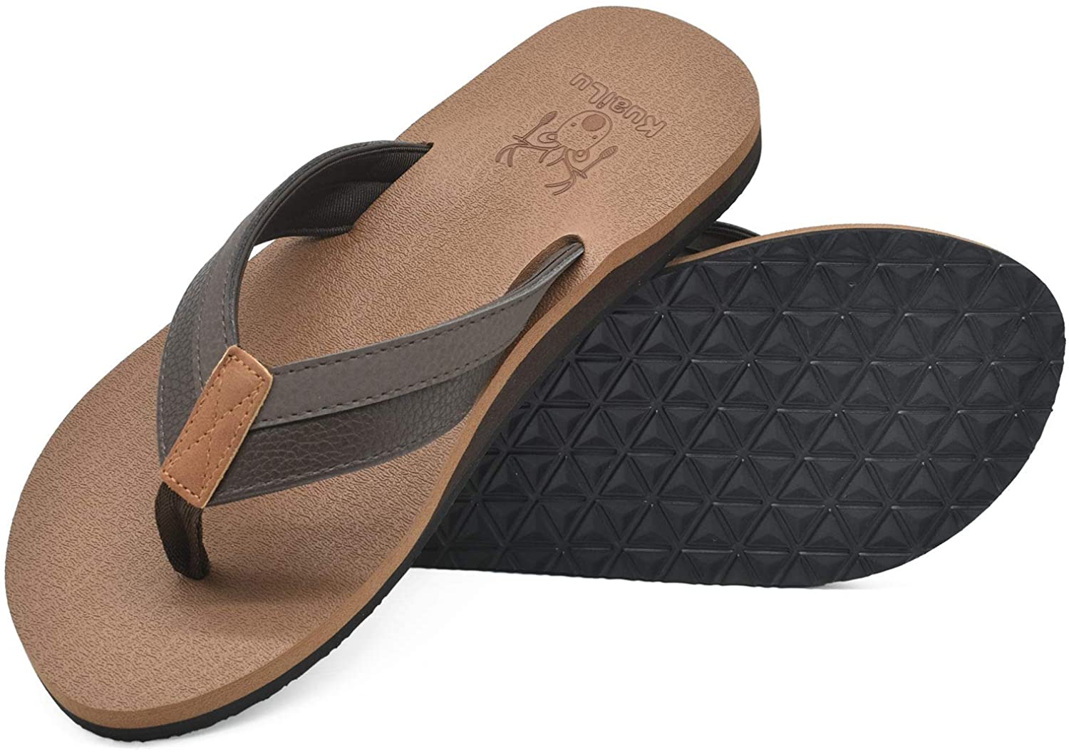 KuaiLu Men's Yoga Mat Leather Flip Flops Thong Sandals with Arch Support :  : Clothing, Shoes & Accessories