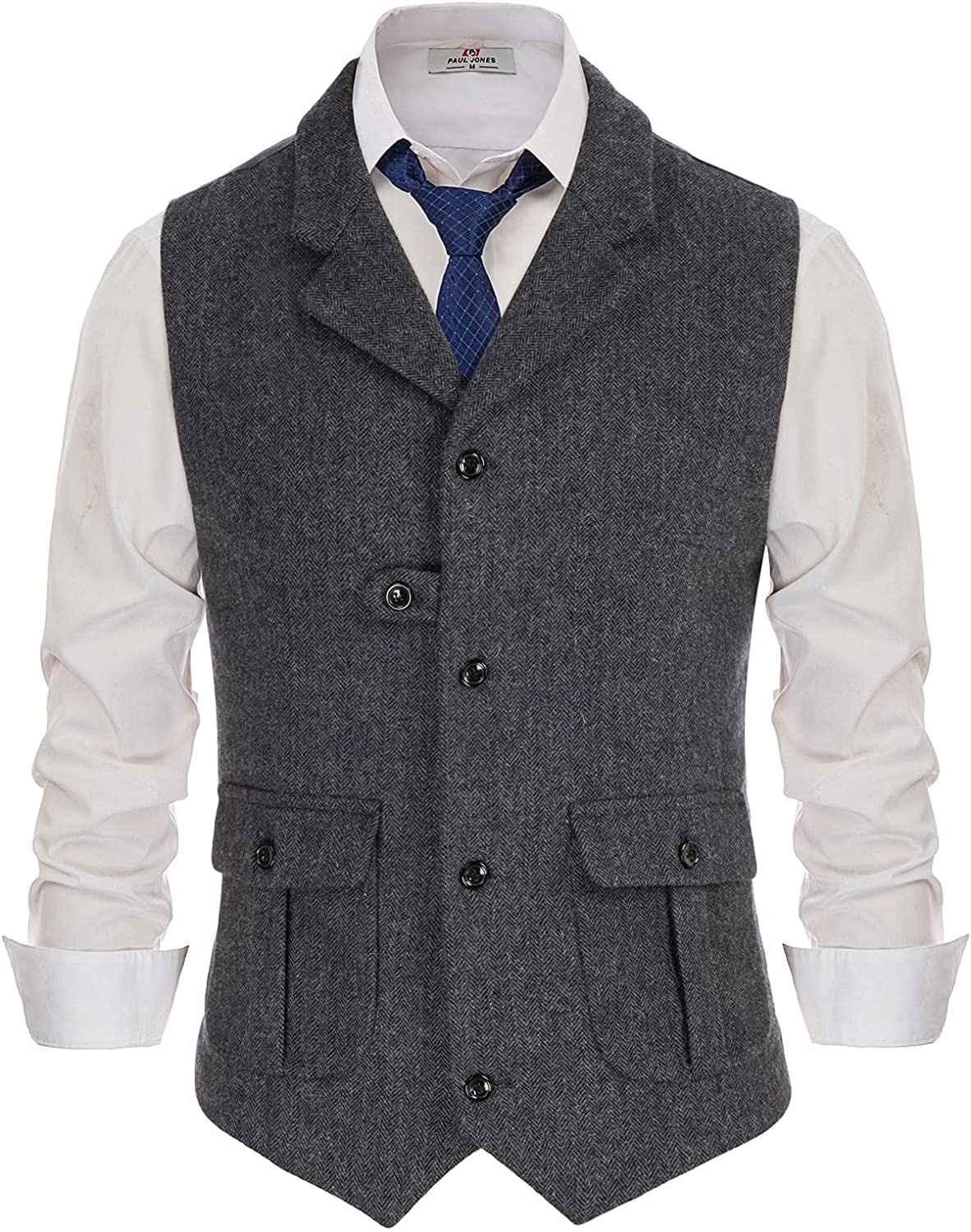 Mens Herringbone Tweed Suit Vest Vintage Wool Blend Notch Lapel ...