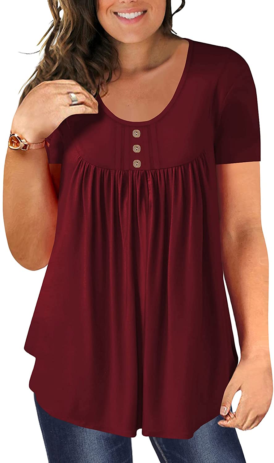 BeadChica Plus Size Women's Casual Tunic Tops To Wear With Leggings Loose  TShirts Ruched Flowy Lace Blouses Summer