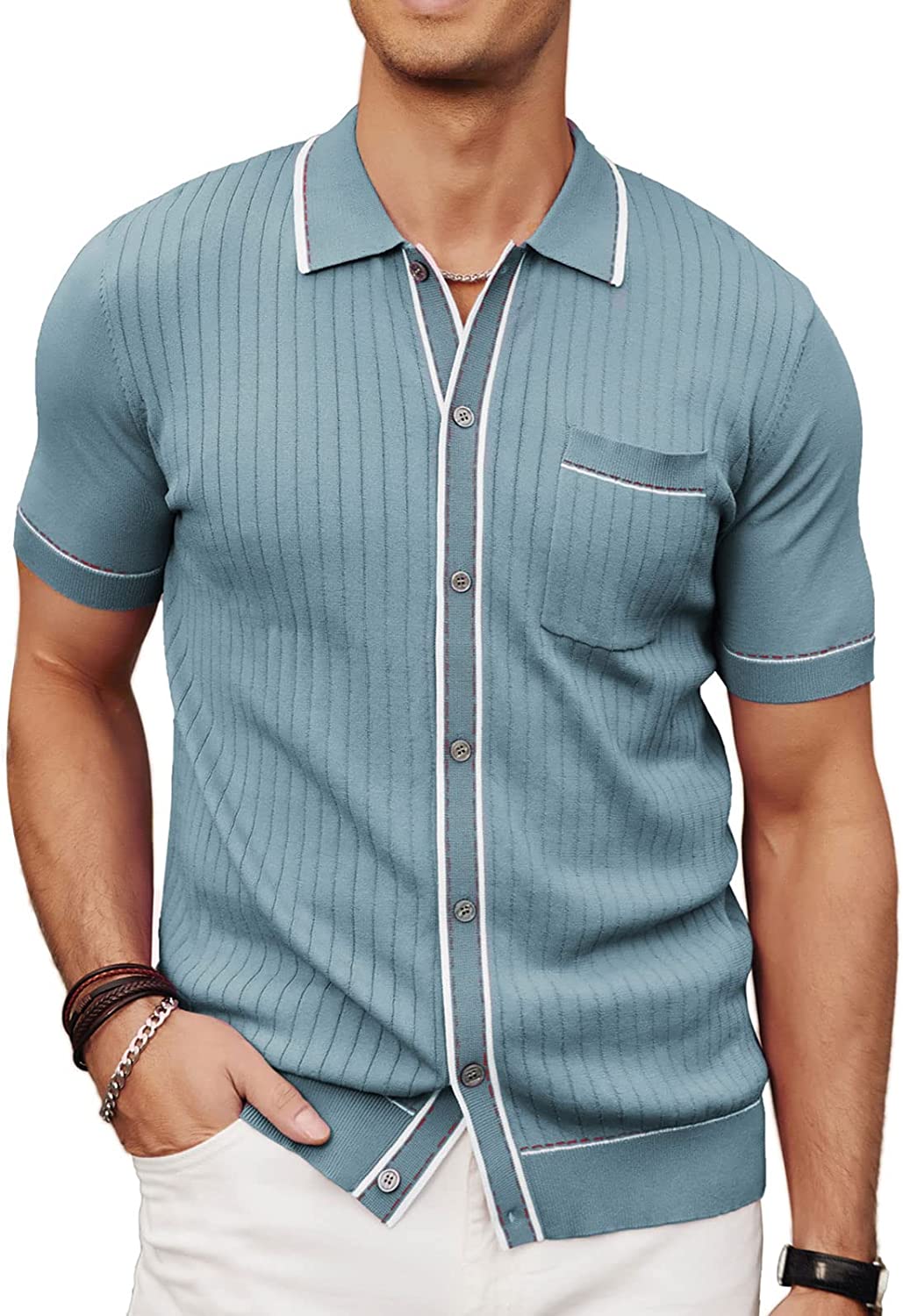 PJ PAUL JONES Men\'s Short Sleeve Knit Polo Shirt Vintage Button Down Golf  Polo | eBay