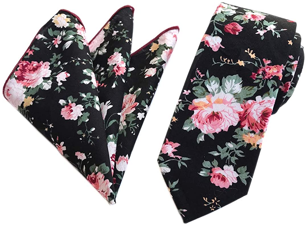 Men's Tie & Handkerchief Set Slim Brown with Floral Quality Cotton MTA19 