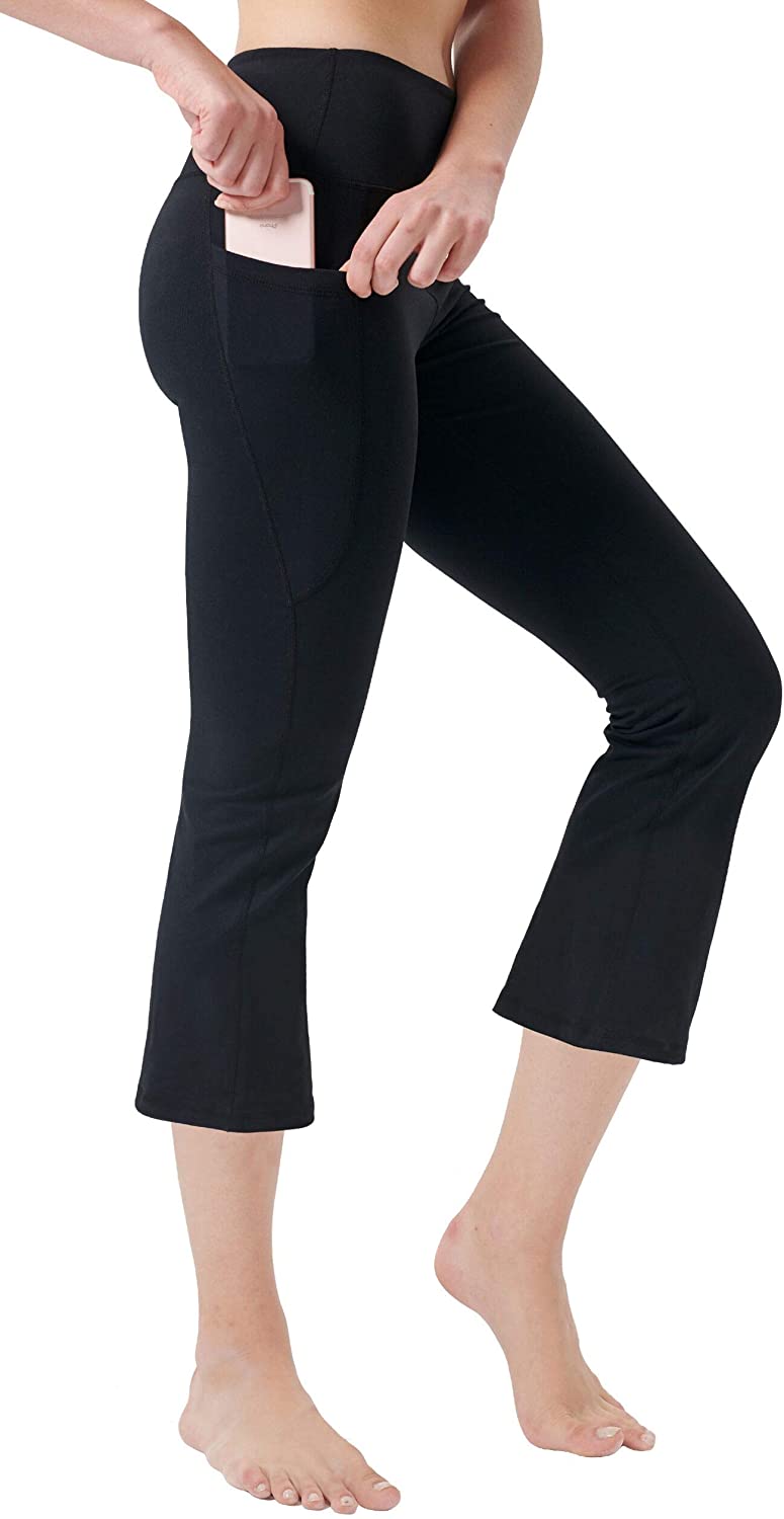 Zeronic Women's Yoga Capri Pants with Pockets Flare Workout Bootleg  Leggings Boo