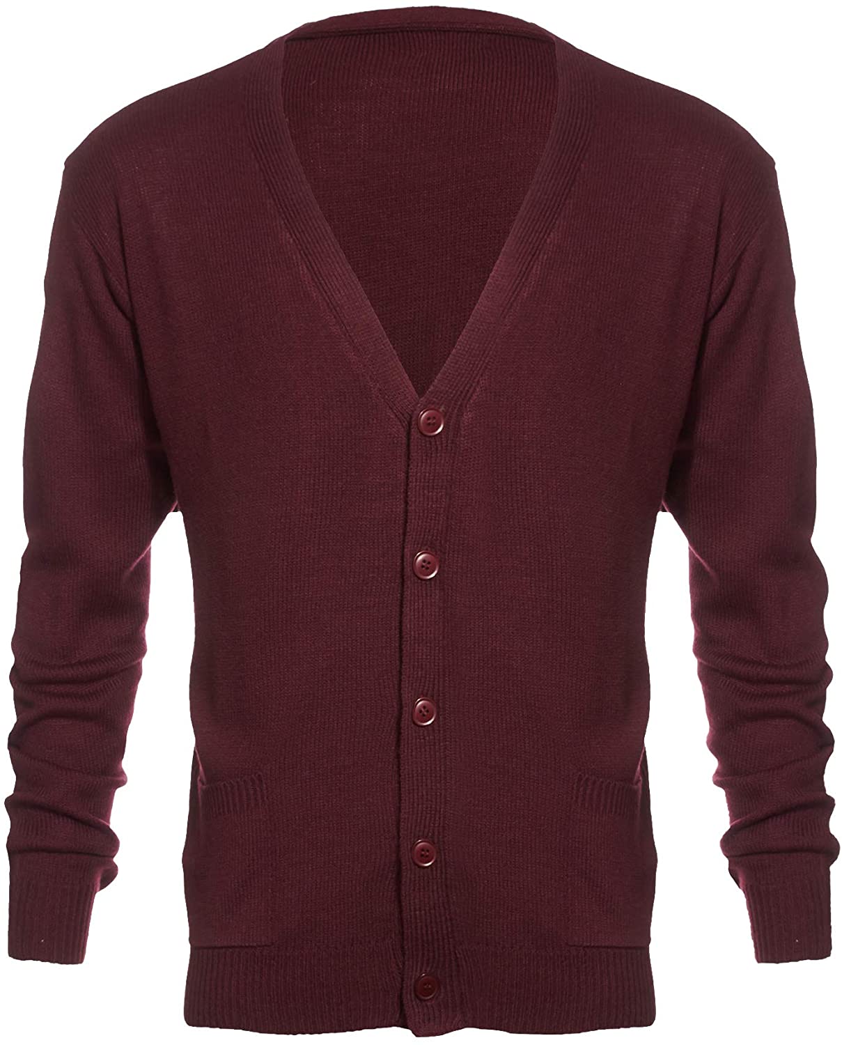 Knit Minded Mens Flat Knit Long Sleeve V-Neck Two Pocket Button Down