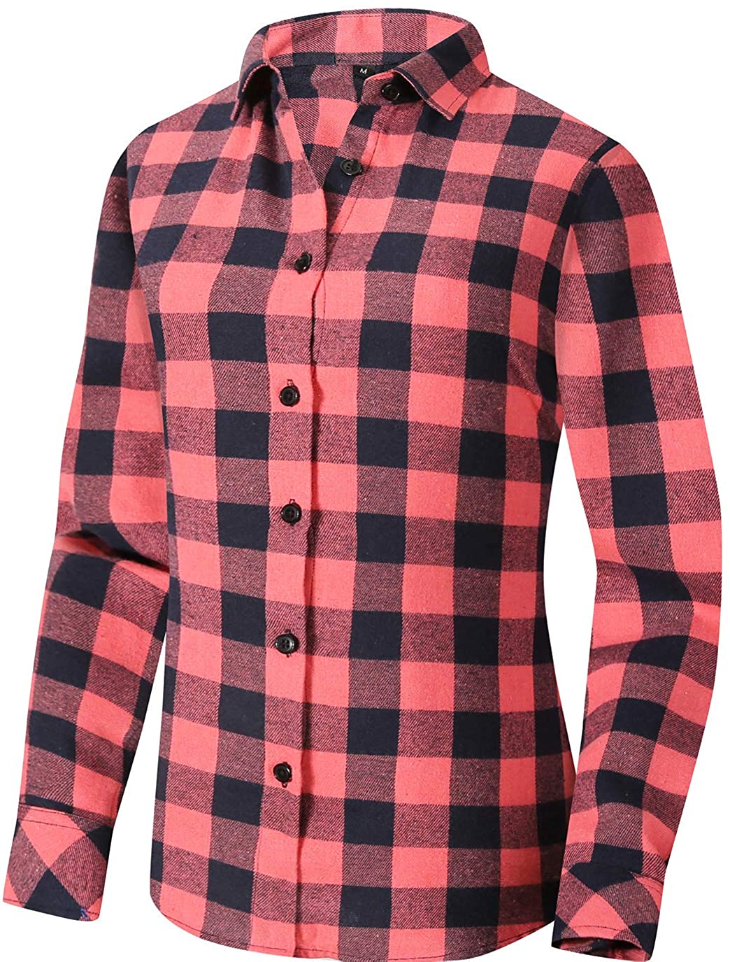 Uillnoodu Women's Flannel Plaid Shirts Long Sleeve Regular Fit Button Down Casual Cotton 