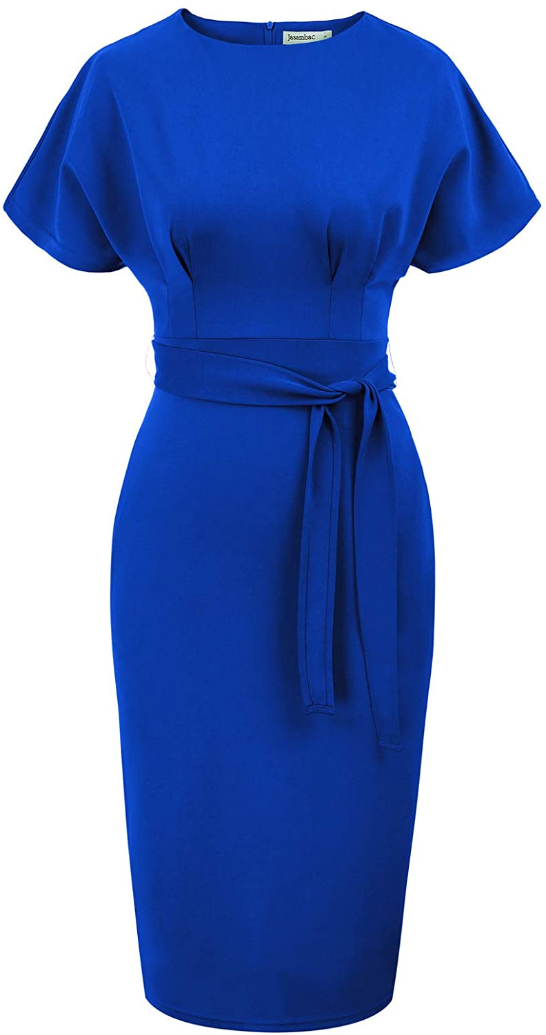 JASAMBAC Women's Bodycon Pencil Dress Office Wear to Work Dresses with ...
