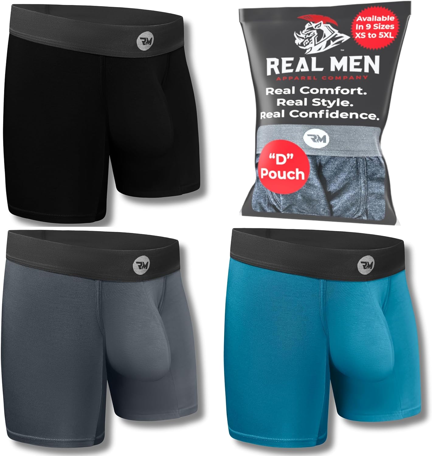 Real Men Bulge Enhancing Pouch Underwear for Men – 1 or 3 Pack Set - Modal  Boxer