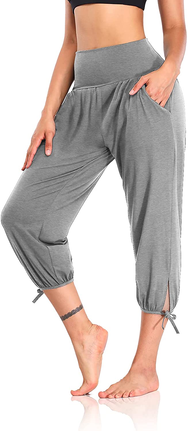 pantalones capri de pierna ancha DIBAOLONG Pantalones de yoga para mujer sueltos y bolsillos con cordón cómodos 