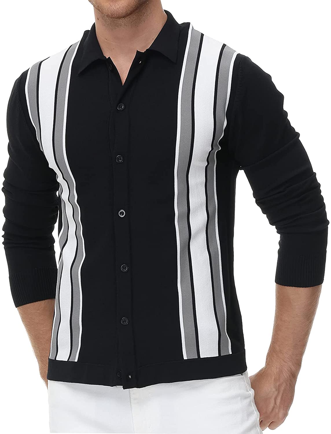 PJ PAUL JONES Men Striped Vintage Short Sleeve Knit Polo Shirt for