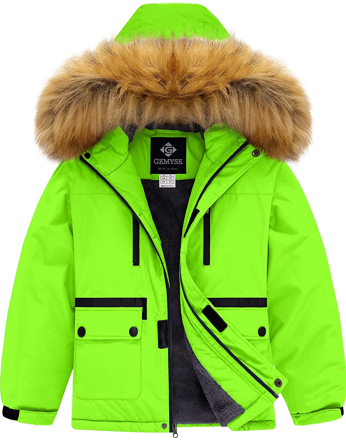 GEMYSE Boy's Waterproof Ski Snow Jacket Hooded Fleece Lined Windproof Winter Jacket 