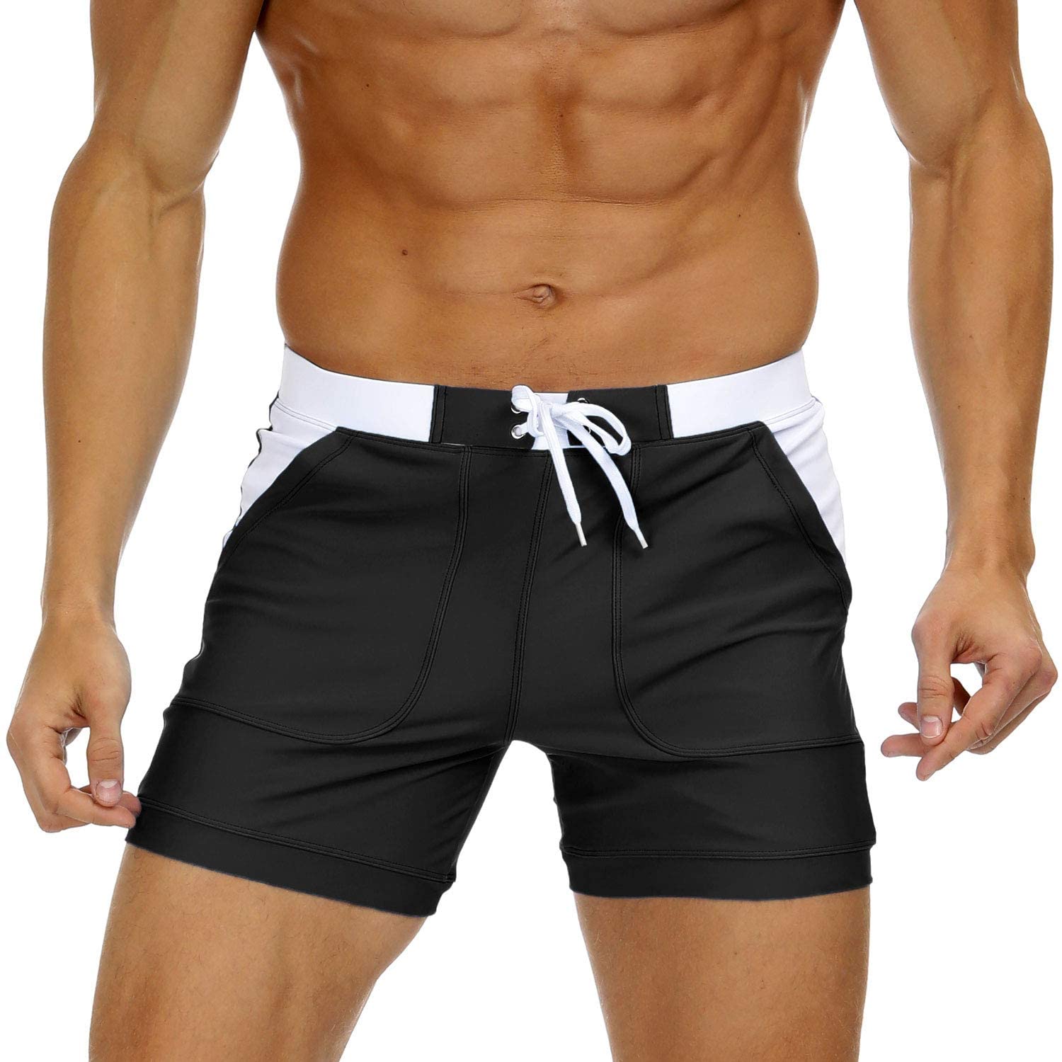 MAGNIVIT Men's Swimwear Swimsuits Solid Basic Long Swim Boxer Trunks ...